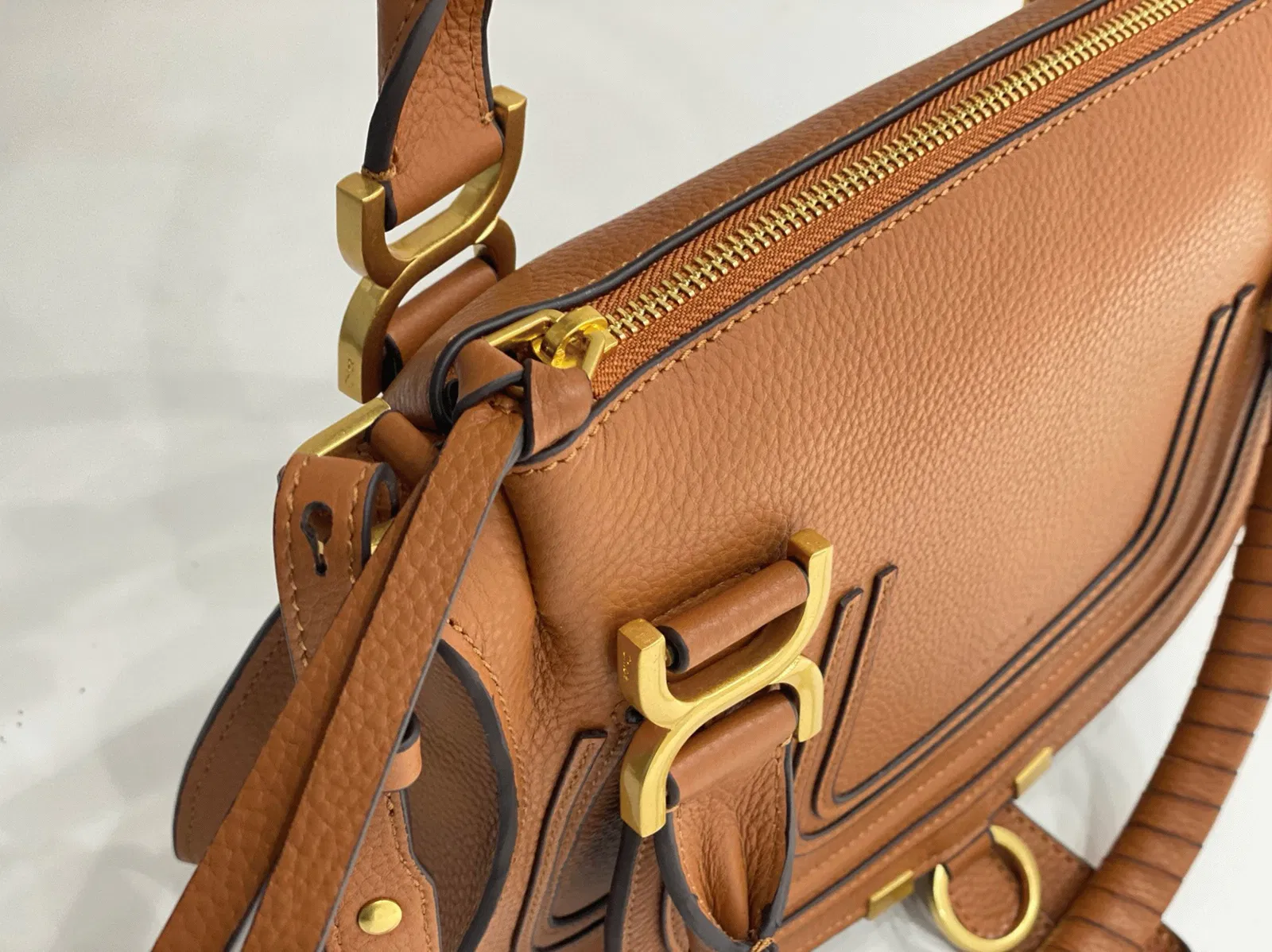 Top Quality Replica Chloe Marcie Small Double Carry Bag in Blue Grained Leather — image 5