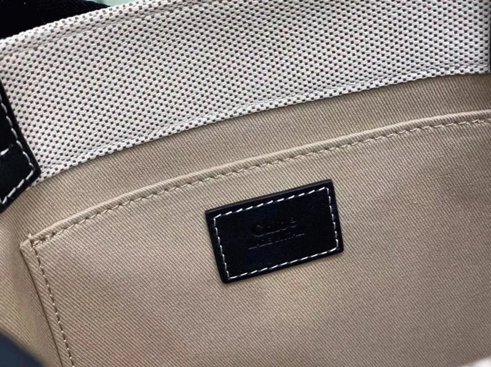 Top Quality Replica Chloe Small Woody Tote Bag in Canvas with Black Leather Strips — image 6