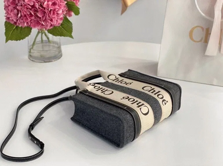 Top Quality Knockoff Previous Previous Chloe Small Woody Tote Bag In Grey Felt — image 2