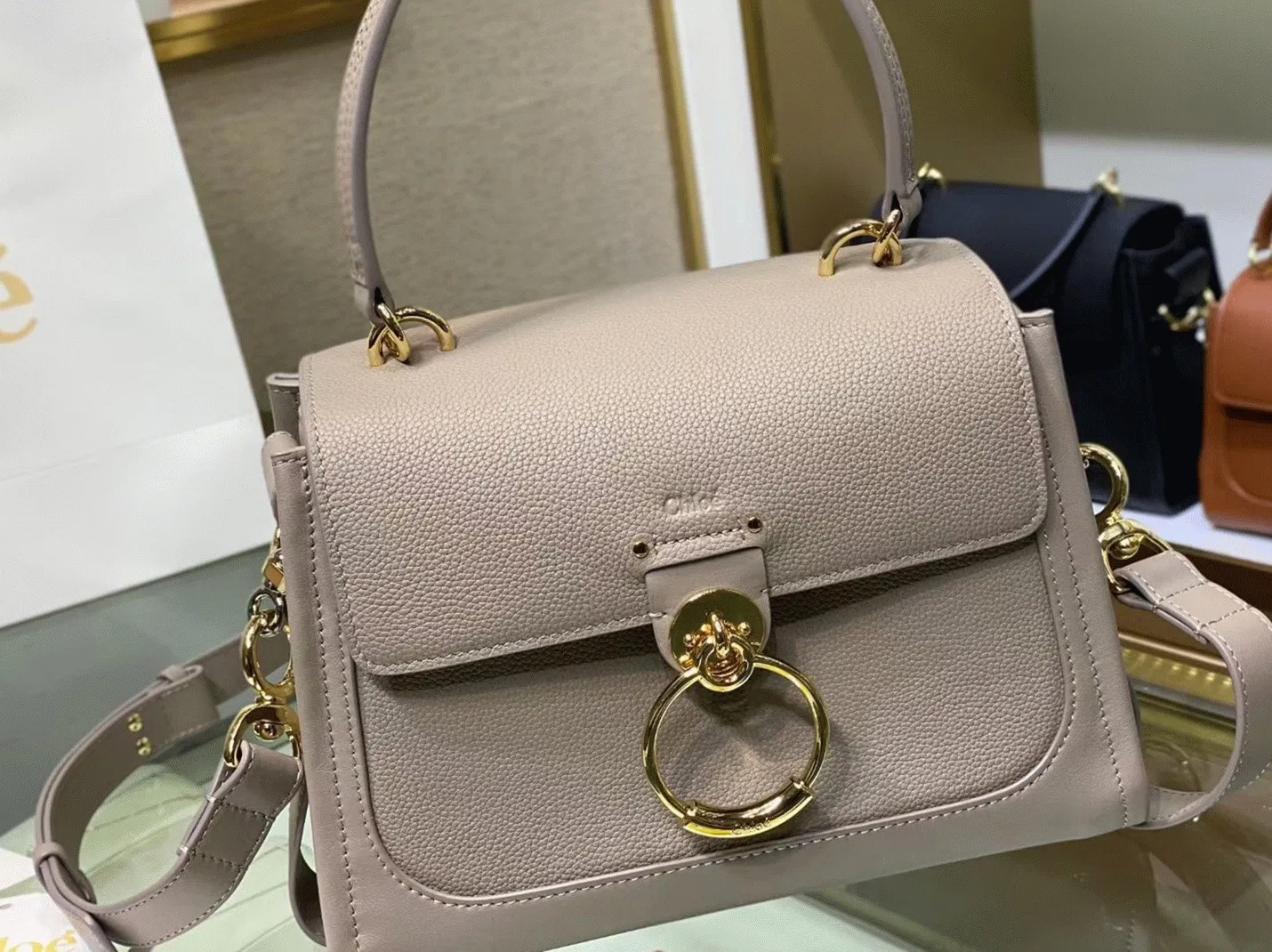 Top Quality Replica Chloe Small Tess Day Bag In Grey Grained Leather — image 8