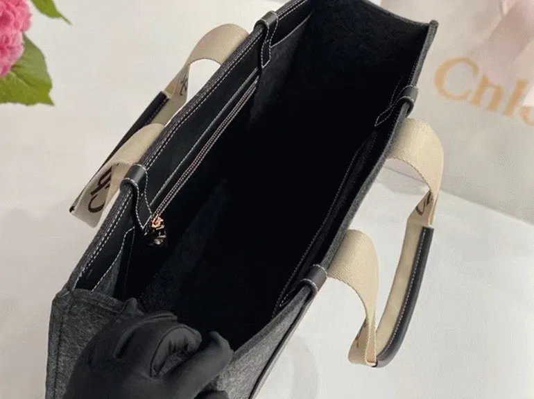 Top Quality Fake Chloe Medium Woody Tote Bag In Grey Felt — image 10