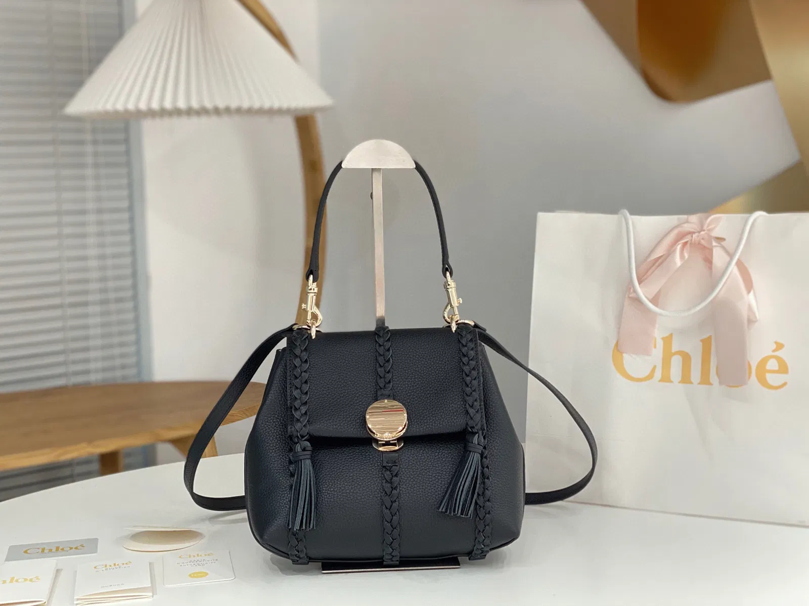 Top Quality Replica Chloe Penelope Small Shoulder Bag in Black Grained Calfskin — image 5