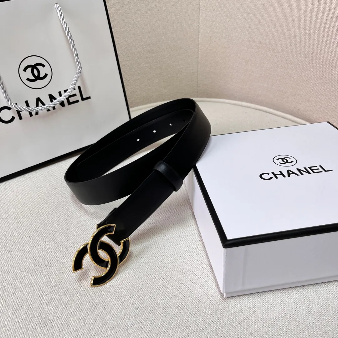 Black Quilted Leather CC Logo Belt — image 9