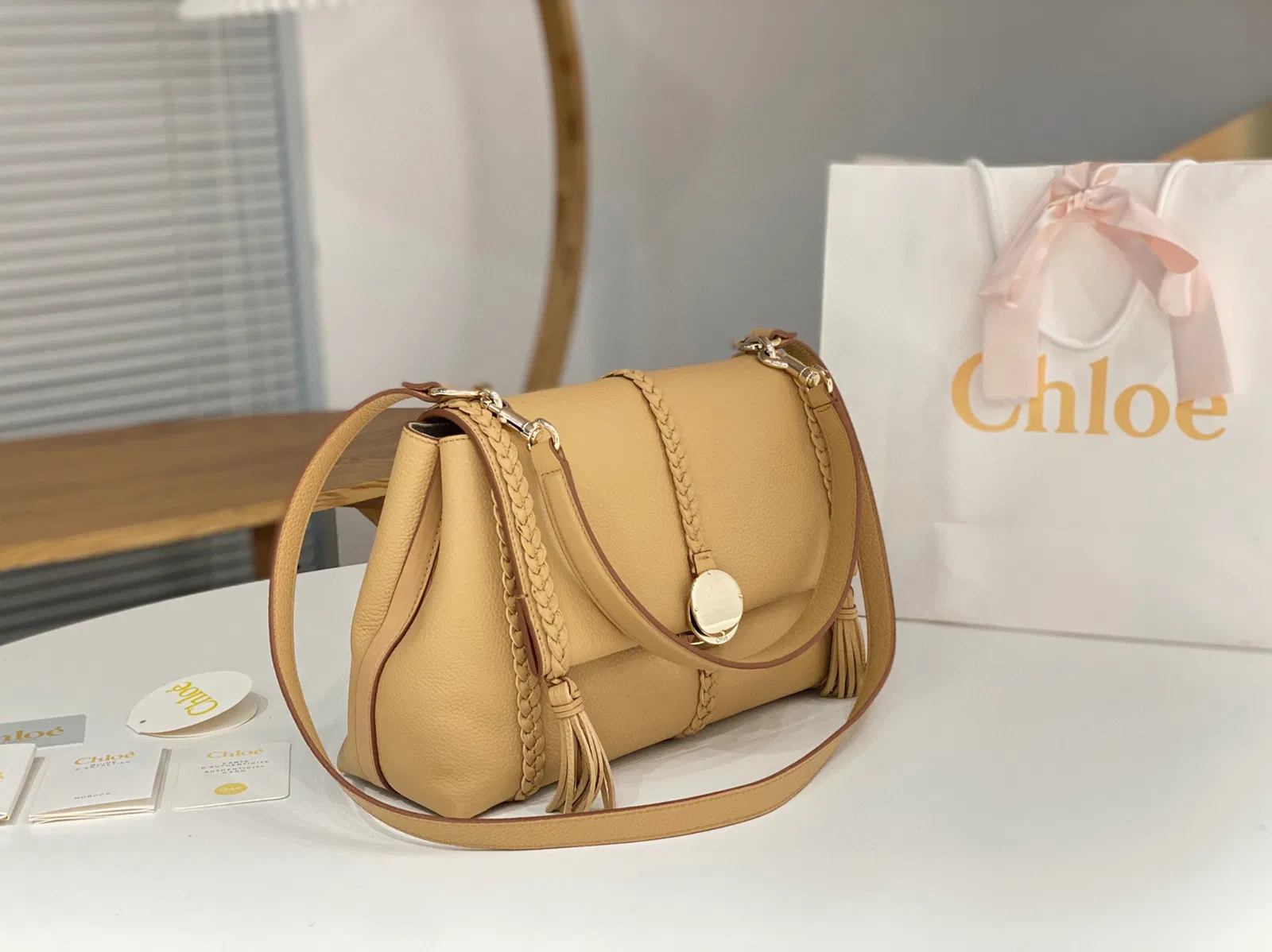 Top Quality Replica Chloe Penelope Medium Shoulder Bag in Beige Grained Calfskin — image 10
