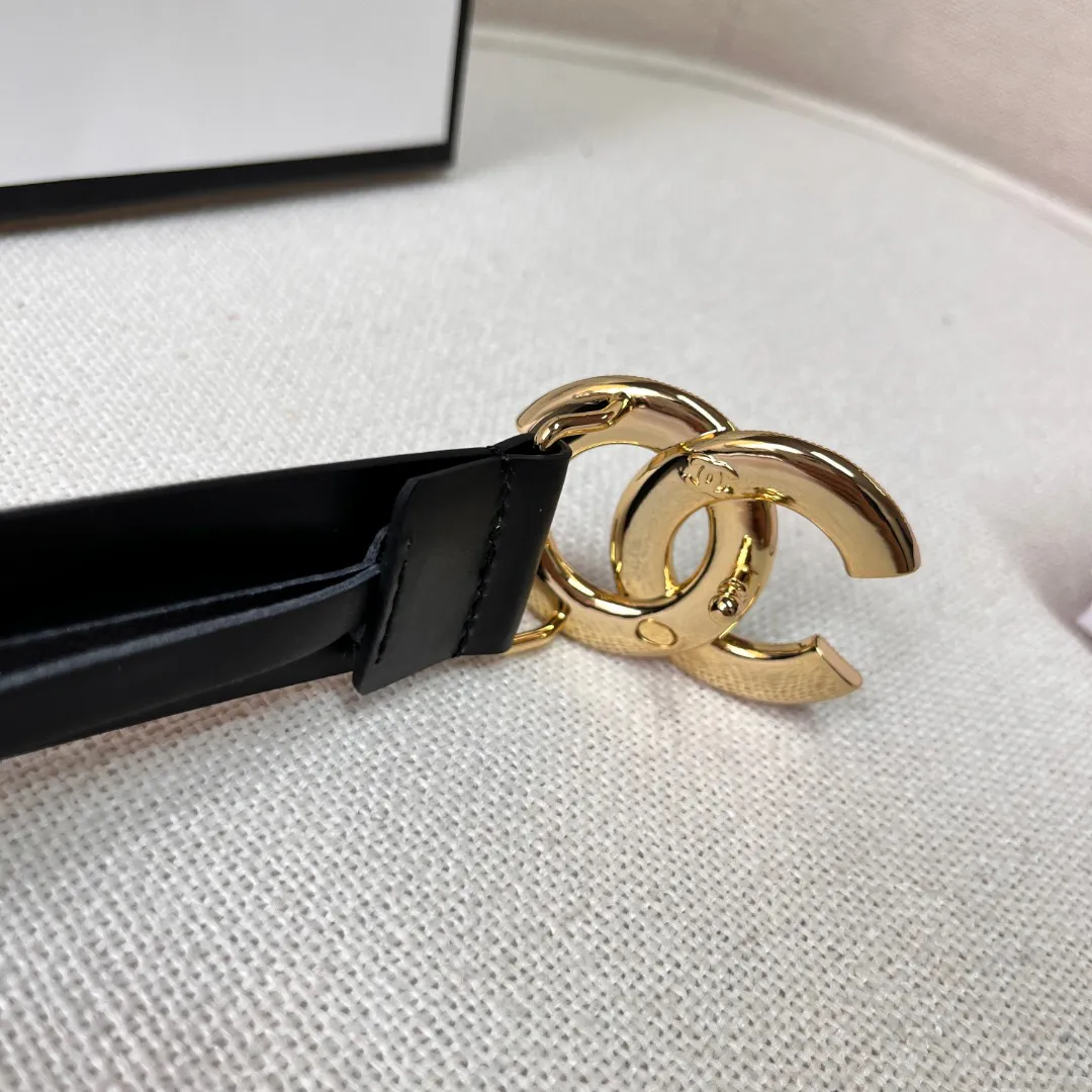 Black Quilted Leather CC Logo Belt — image 7
