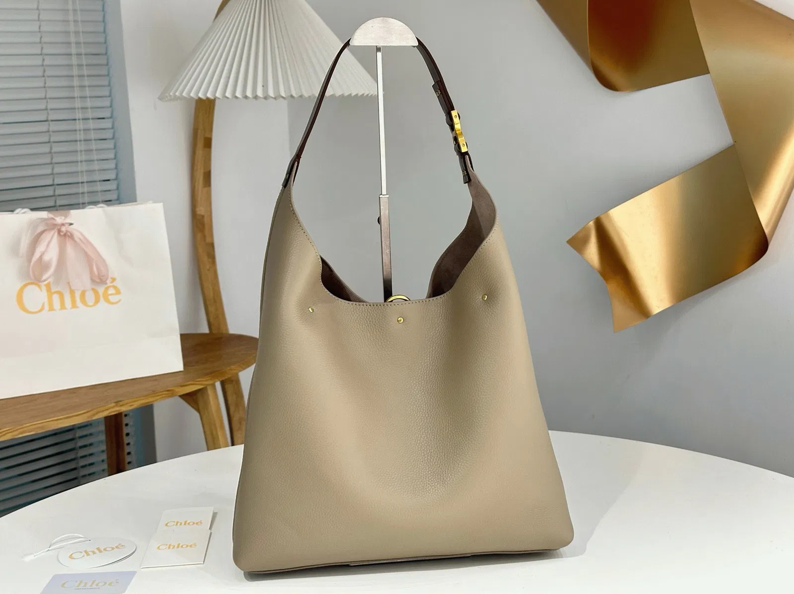 Top Quality Fake Chloe Marcie Hobo Bag in Grey Grained Leather — image 4