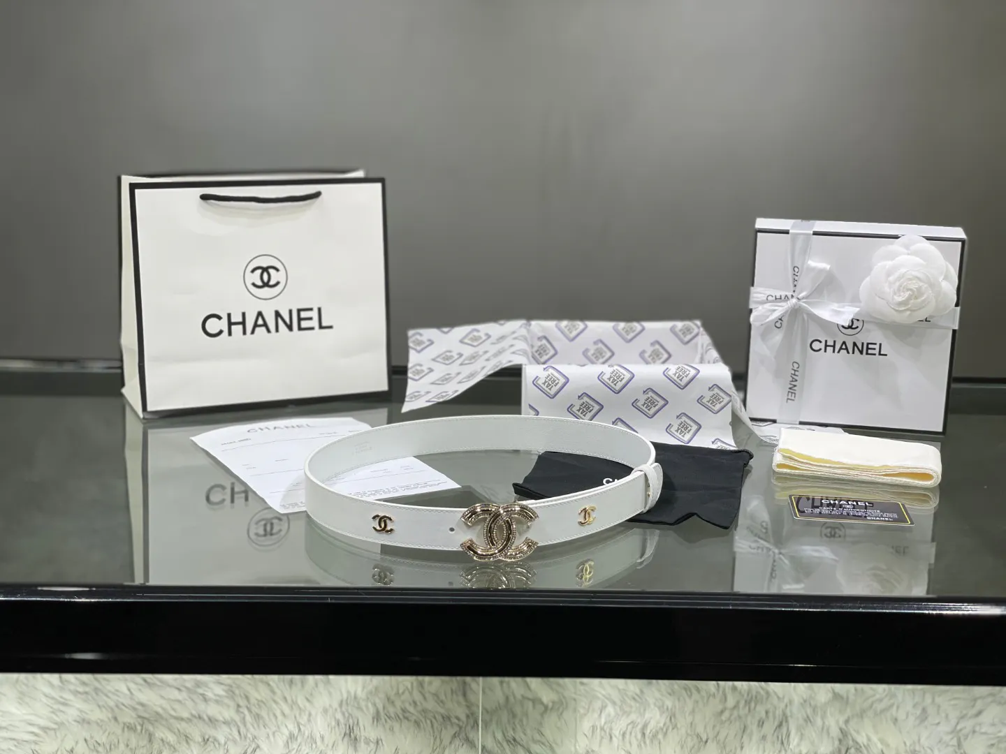 Chanel Red Patent Leather CC Logo Belt