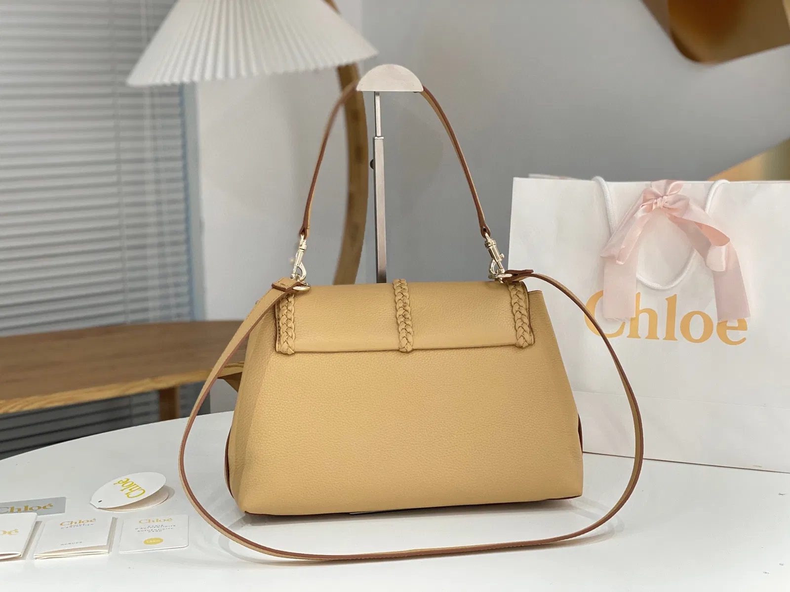 Top Quality Replica Chloe Penelope Medium Shoulder Bag in Beige Grained Calfskin — image 4