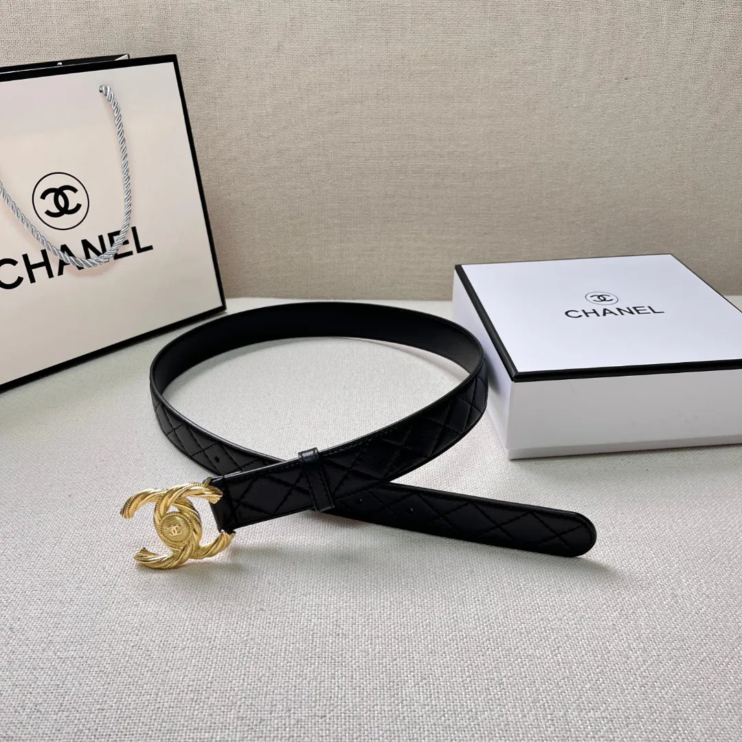 Chanel Gold Chain &amp; Black Quilted Leather CC Belt — image 3