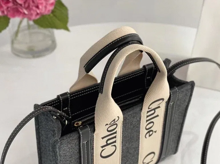 Top Quality Knockoff Previous Previous Chloe Small Woody Tote Bag In Grey Felt — image 6