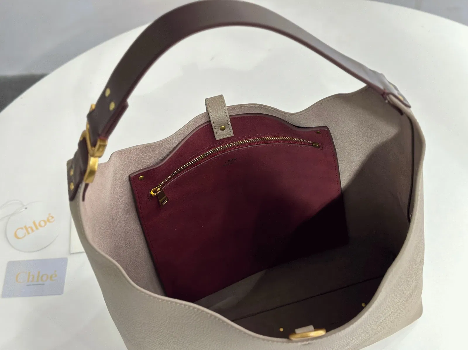 Top Quality Fake Chloe Marcie Hobo Bag in Grey Grained Leather — image 3