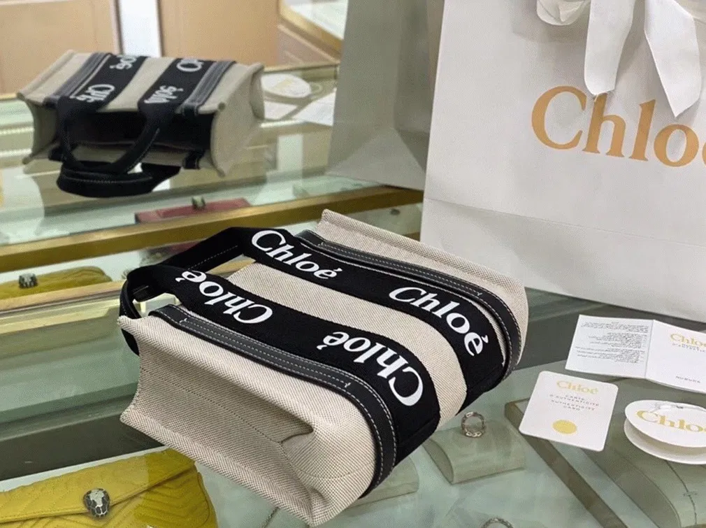 Top Quality Replica Chloe Small Woody Tote Bag in Canvas with Black Leather Strips — image 8
