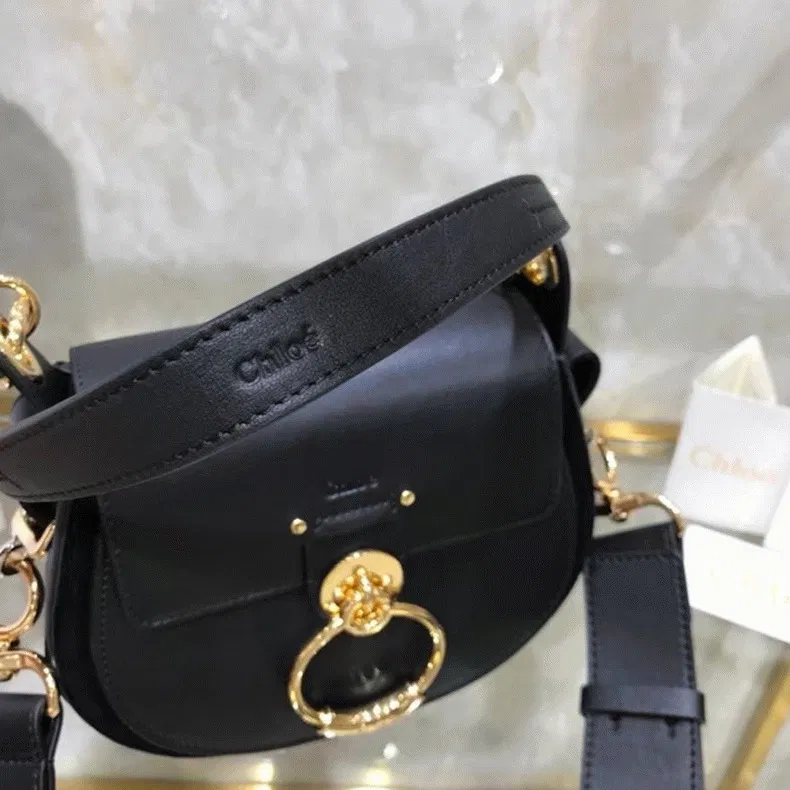 Top Quality Knockoff Chloe Small Tess Shoulder Bag In Black Calfskin — image 7