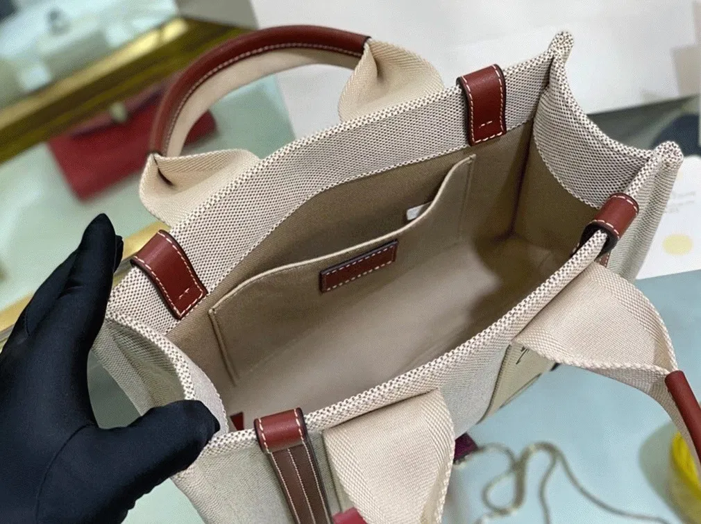 Top Quality Replica Chloe Small Woody Tote Bag in Canvas with Camel Leather Strips — image 8