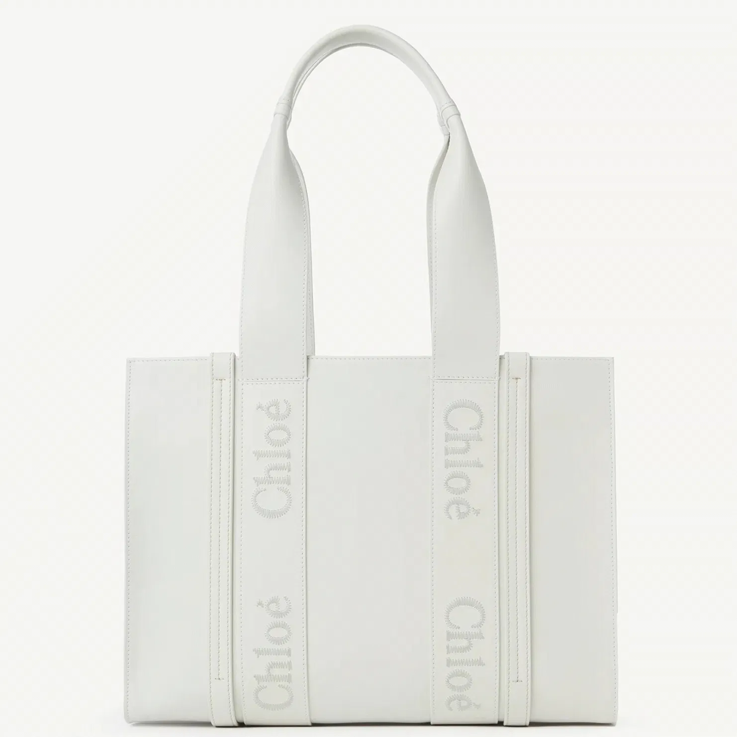 Top Quality Fake Chloe Woody Medium Tote Bag In White Calfskin