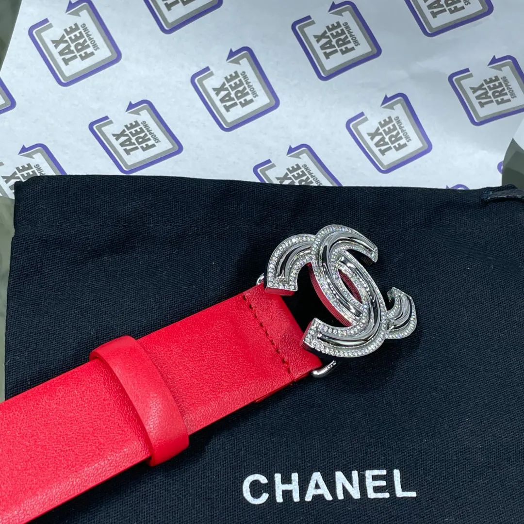 Chanel Red Patent Leather CC Logo Belt — image 2