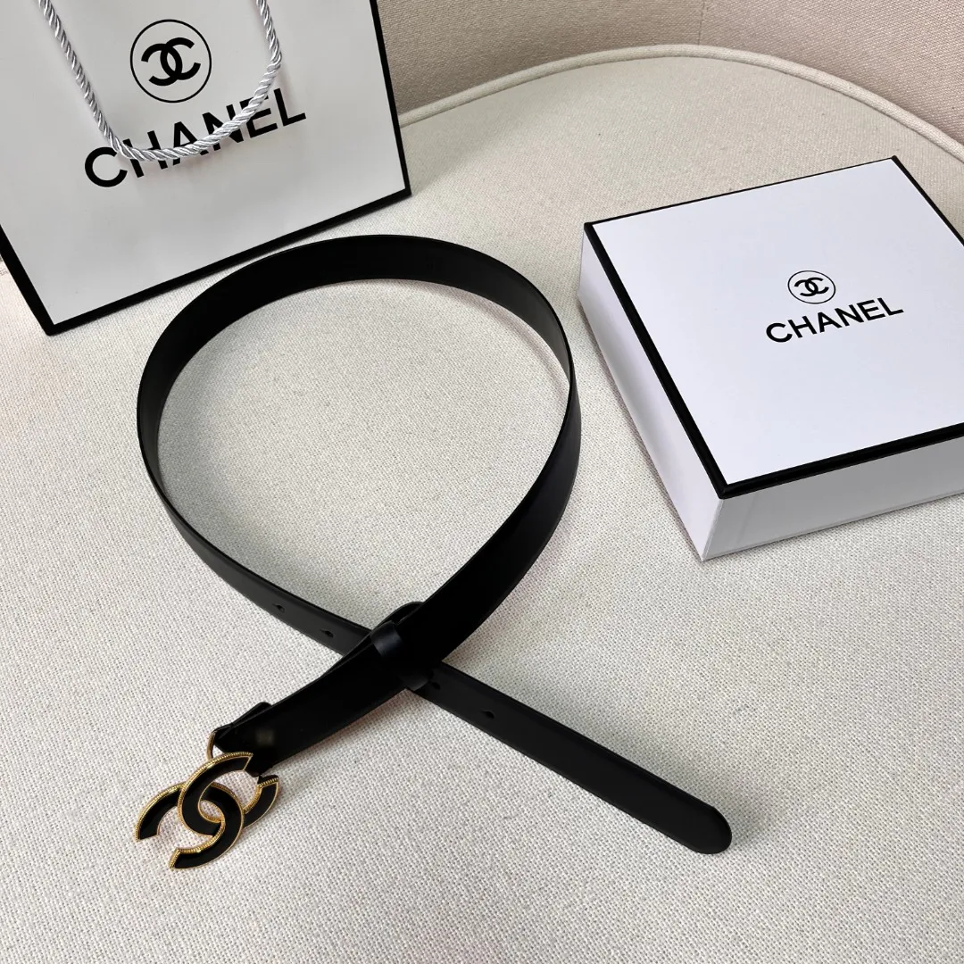 Black Quilted Leather CC Logo Belt — image 3