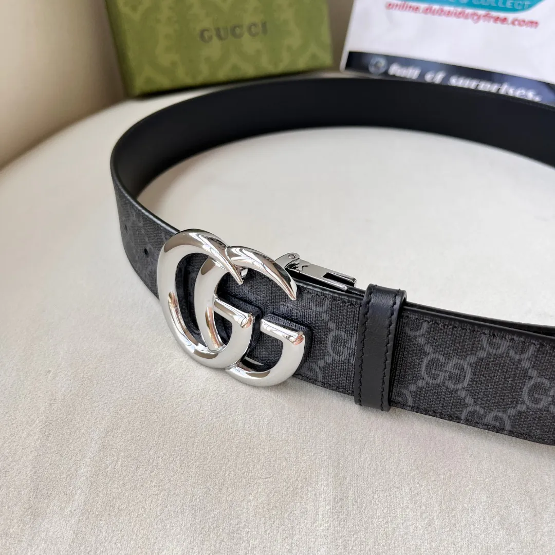 WIDE LEATHER BELT WITH DOUBLE G BUCKLE — image 2
