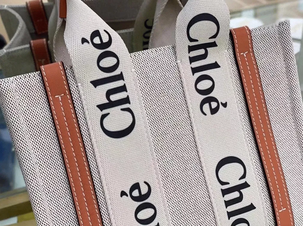 Top Quality Knockoff Chloe Small Woody Tote Bag in Canvas with Brown Leather Strips — image 3