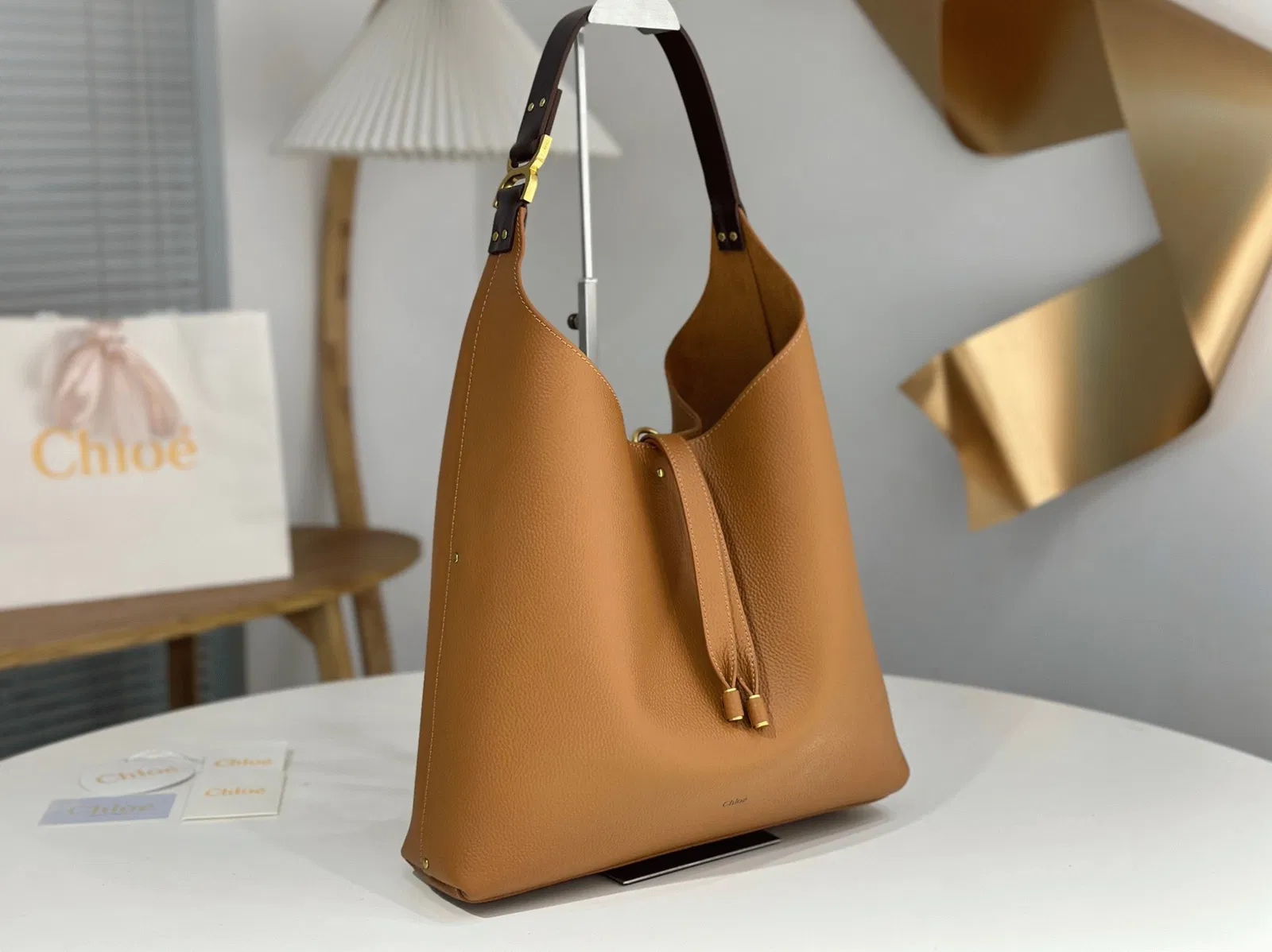 Top Quality Fake Chloe Marcie Hobo Bag in Brown Grained Leather — image 3