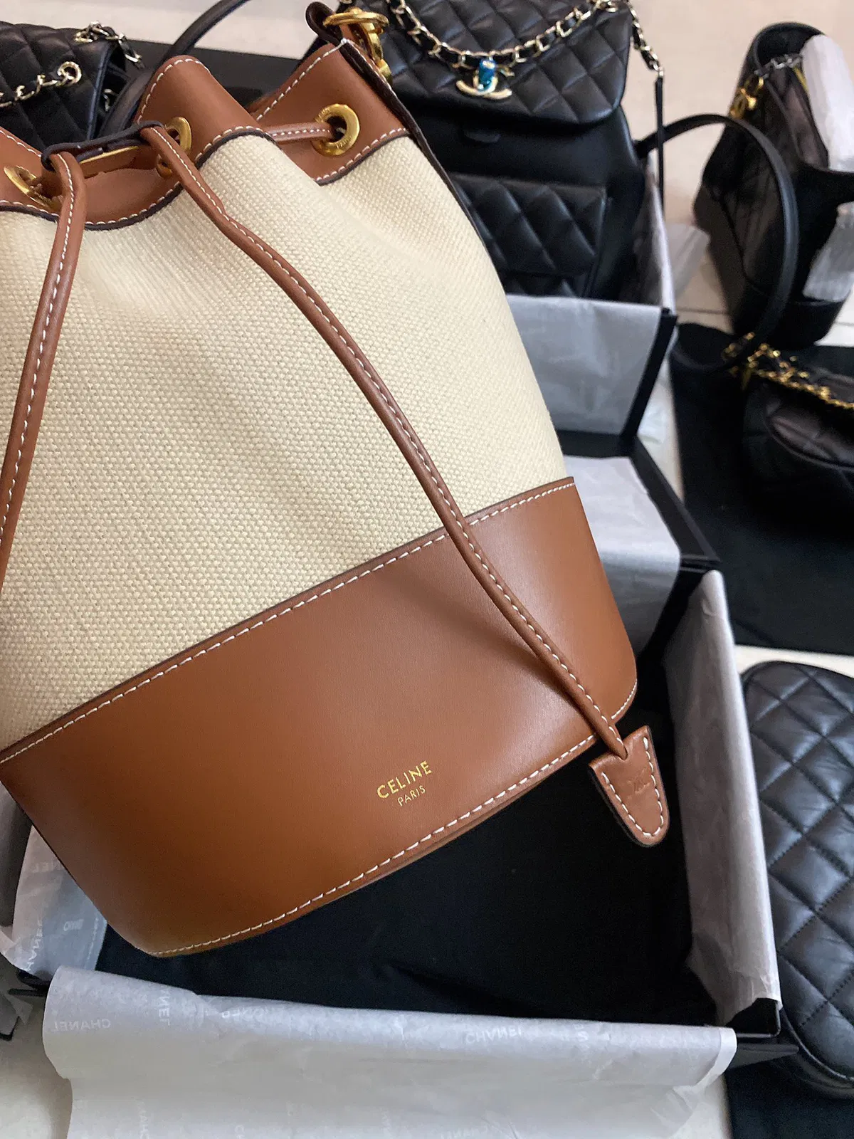 Small drawstring cabas marin in TEXTILE AND CALFSKIN — image 7