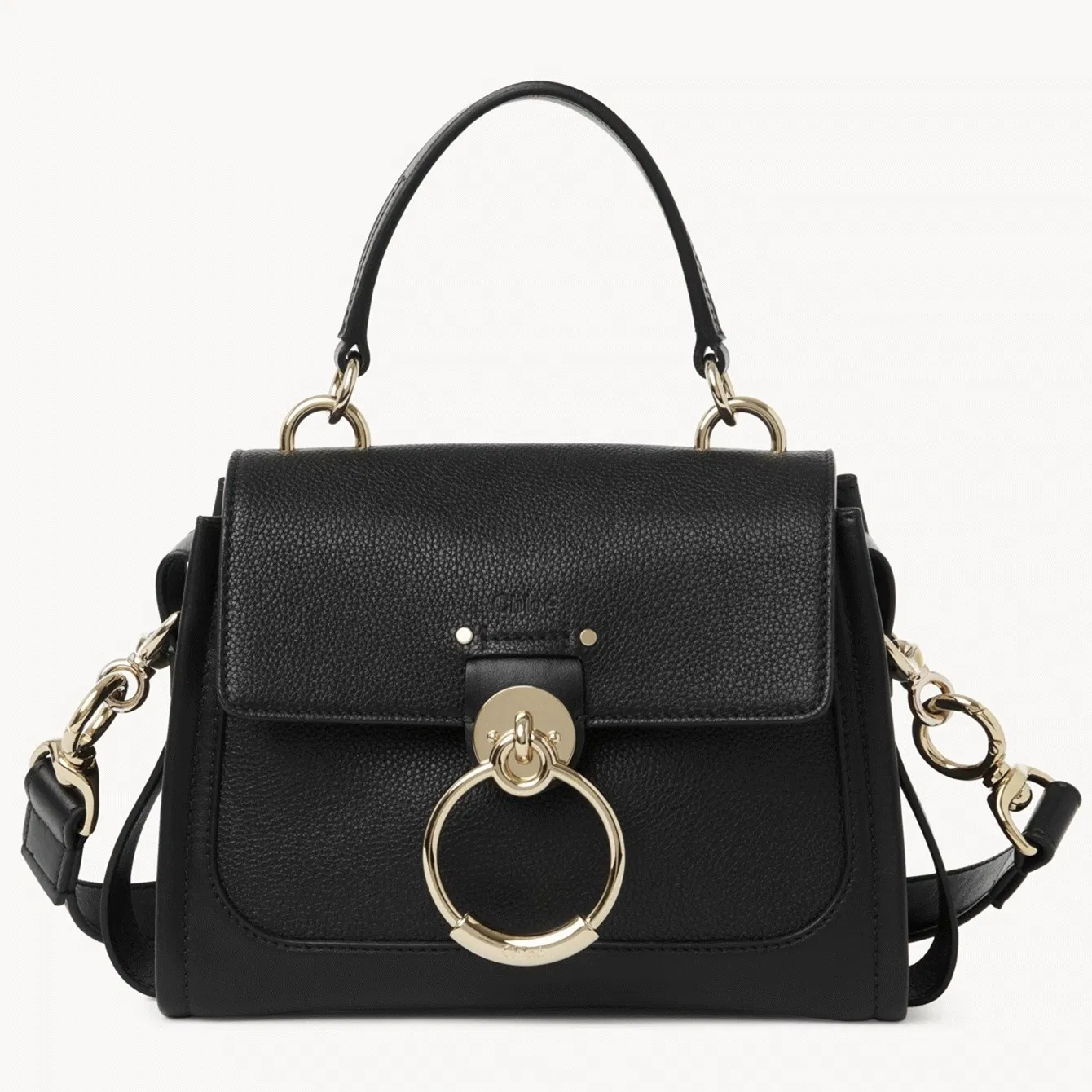 Top Quality Replica Chloe Mini Tess Day Bag In Black Grained Leather